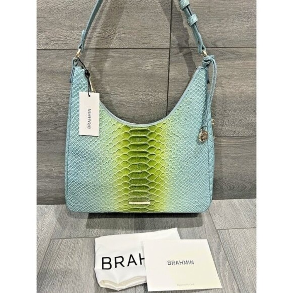 Brahmín Tabitha Limeade Rivers Melbourne Leather bag LIGHT BLUE & GREEN B000505